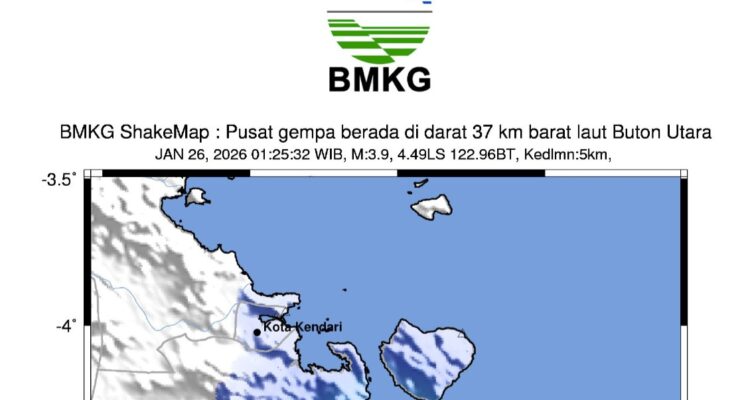 Dini Hari, Buton Utara Diguncang Gempa Tektonik M 3,9 Akibat Sesar Aktif